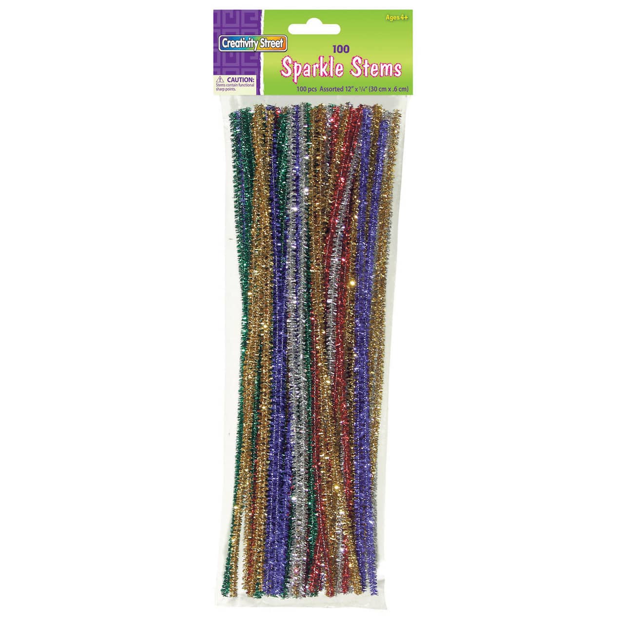 12" Assorted Sparkle Colors Chenille Stems, 6 Packs of 100